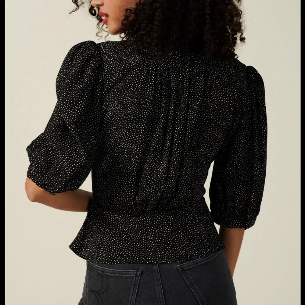 Rouje Black Polka Dot Wrap Top - Picture 2 of 4